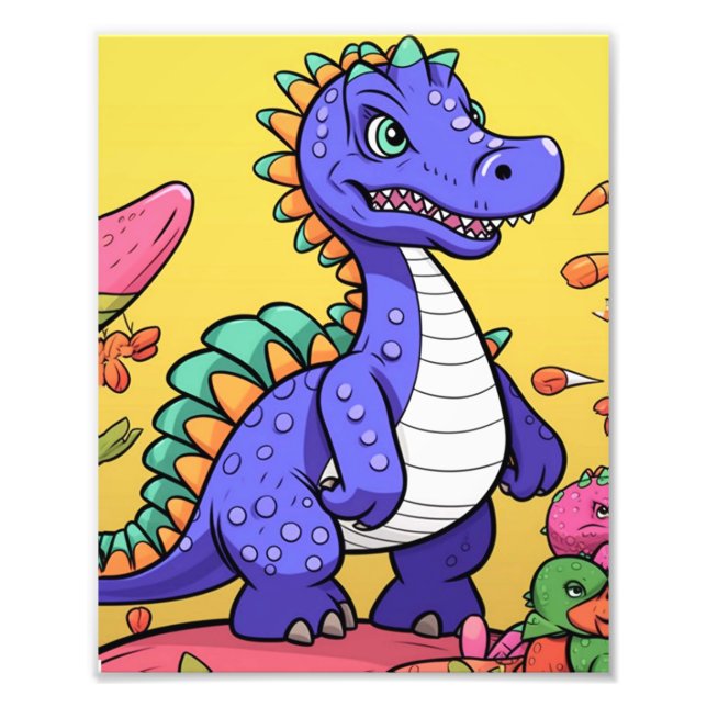 Funny Lila Dinosaur Fototryck (Framsidan)