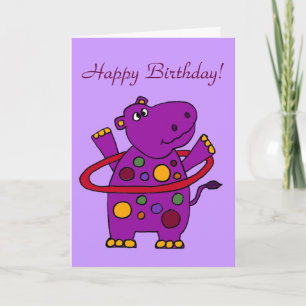 Funny Lila Hippo Spelar Hula Ring Kort