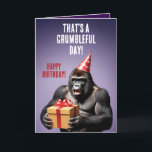 Funny Lila och White Gorilla Birthday Kort<br><div class="desc">En rolig design med en silver-bakgorilla som håller en gåva,  vilket superskoj som vill önska grattis på födelsedagen till en vän eller älskad.</div>