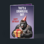 Funny Lila och White Gorilla Birthday Kort<br><div class="desc">En rolig design med en silver-bakgorilla som håller en gåva,  vilket superskoj som vill önska grattis på födelsedagen till en vän eller älskad.</div>