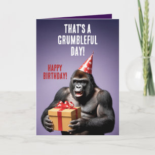 Funny Lila och White Gorilla Birthday Kort