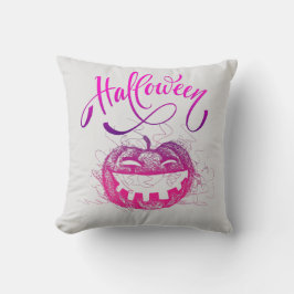 Funny Lila Pumpkin Ansikte Halloween typografi Kudde