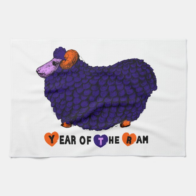 Funny Lila Ram China Year Zodiac Kitchen Towel Kökshandduk (Horisontell)