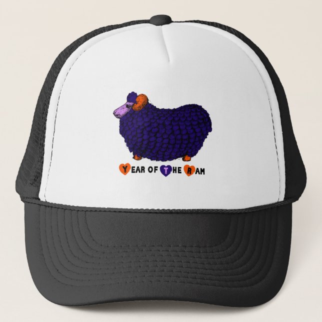 Funny Lila Ram Sheep Year Chinese Zodiac Hat Truckerkeps (Framsida)
