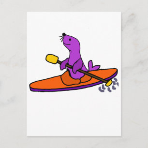 Funny Lila Seal Kayaking Tecknad Vykort