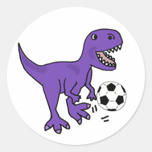 Funny Lila T-rex Dinosaur-uppspelningsfotbollsspel Runt Klistermärke