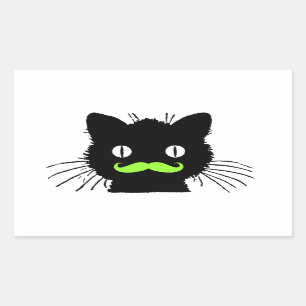 FUNNY LIME GRREEN MUSTACHE VINTAGE BLACK CAT REKTANGULÄRT KLISTERMÄRKE