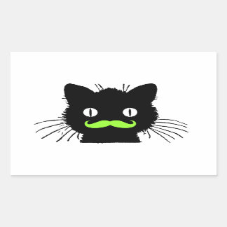 FUNNY LIME GRREEN MUSTACHE VINTAGE BLACK CAT REKTANGULÄRT KLISTERMÄRKE