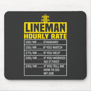 Funny Lineman Hourly Rate Black Mousepad Musmatta