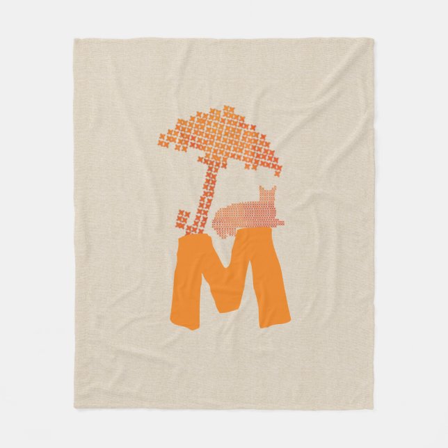 Funny Linen Se Red Cat Parbrella Monogram Blanket Fleecefilt (Framsidan)