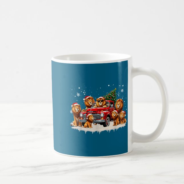 Funny Lion Riding Christmas Tree Truck Christmas  Kaffemugg (Höger)