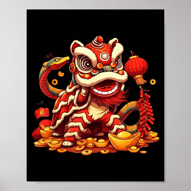 Funny Lion Snake Chinese New Year 2025 Womens Mens Poster (Framsidan)