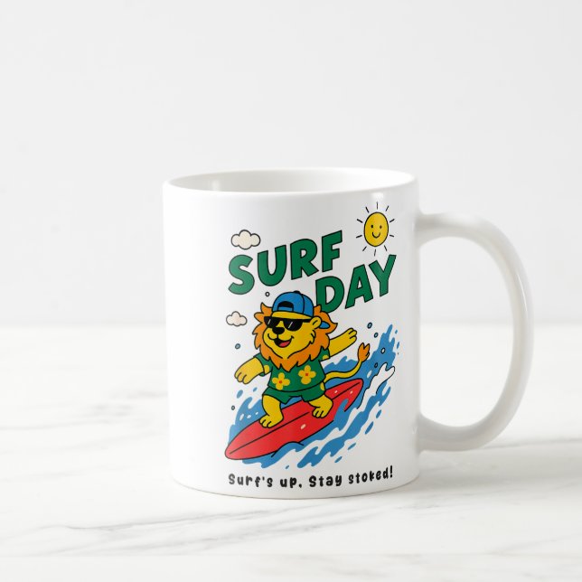 Funny Lion Surfing Summer Vacation Surf Day Boys G Kaffemugg (Höger)