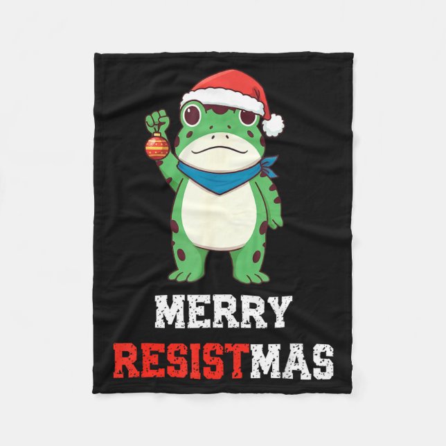 Funny Litical Frog Christmas Merry Resistmas 2025  Fleecefilt (Framsidan)