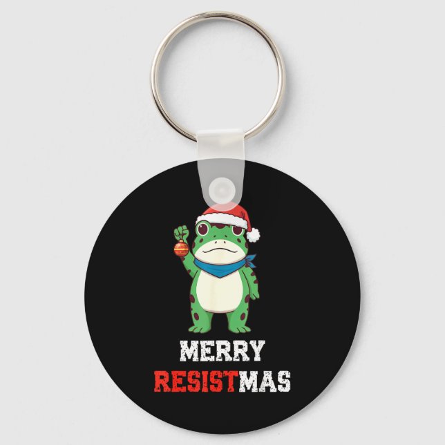 Funny Litical Frog Christmas Merry Resistmas 2025  Nyckelring (Framsida)