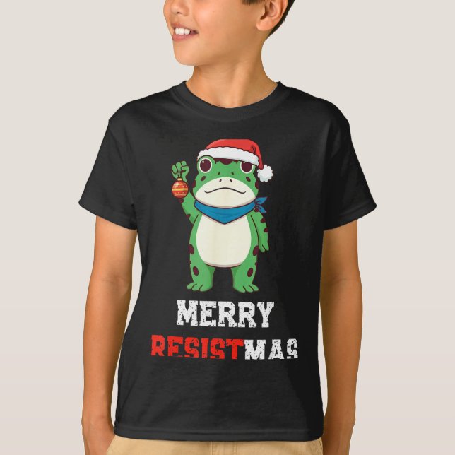 Funny Litical Frog Christmas Merry Resistmas 2025  T Shirt (Framsida)