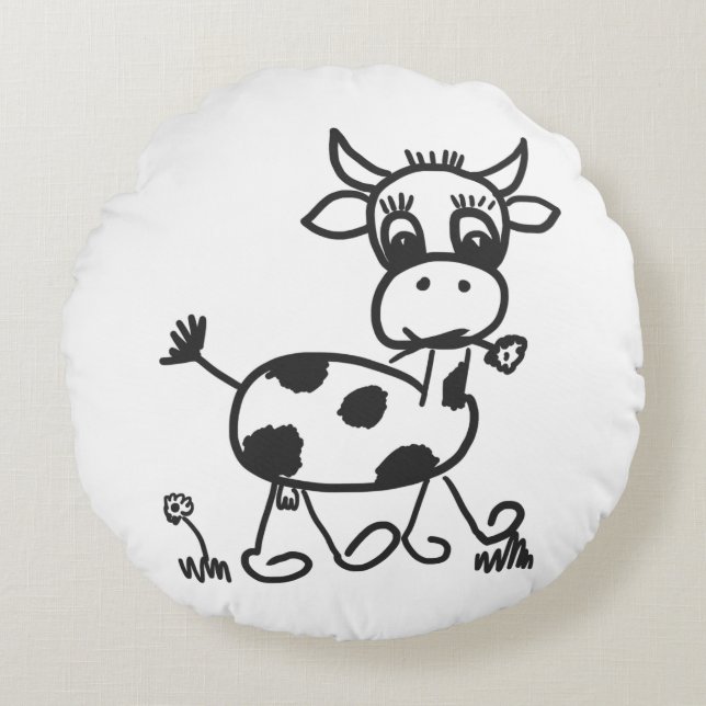 Funny Little Cow – Dekokissen rund, schwarz Rund Kudde (Framsidan)