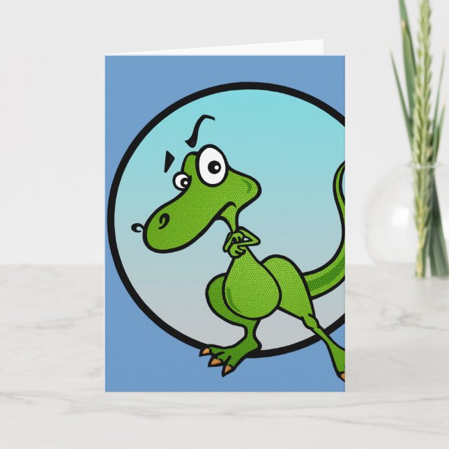 FUNNY LITTLE DINOSAUR GREETING CARD KORT (Framsida)