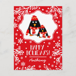 Funny Little Penguins | Anpassad jul för namn Helg Vykort