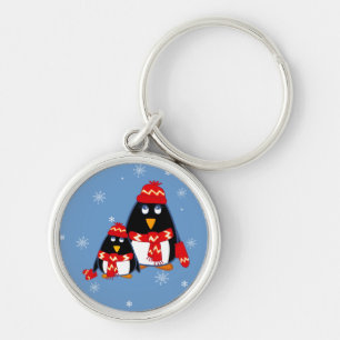 Funny Little Penguins julgåva Rund Silverfärgad Nyckelring