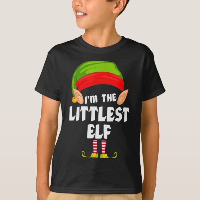 Funny Littlest Elf Matching Family Group Pj Christ T Shirt (Framsida)