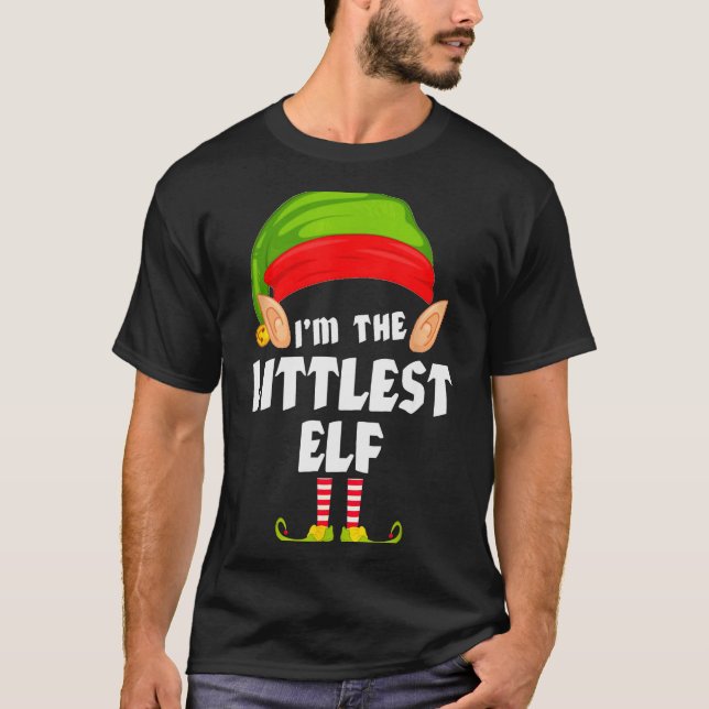 Funny Littlest Elf Matching Family Group Pj Christ T Shirt (Framsida)