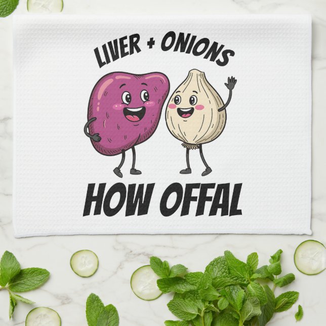 Funny Liver + Onions How Offal Food Jokes Kökshandduk (Vikta)