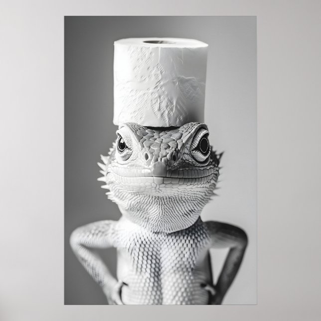 Funny Lizard Toilet Paper Roll Bathroom Print Poster (Framsidan)