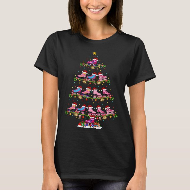 Funny Ljus Julafton Santa Roller Derby jul Tre T Shirt (Framsida)