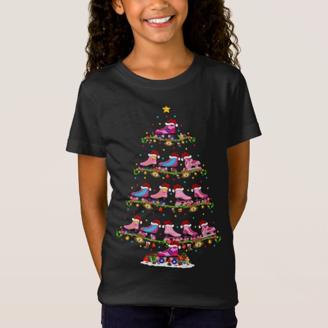 Funny Ljus Julafton Santa Roller Derby jul Tre T Shirt (Framsida)