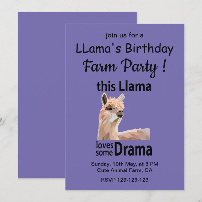 Funny Llama Animal Birthday Farm Party Inbjudningar (Fram/baksida)