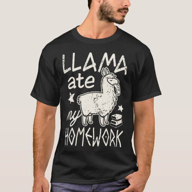 Funny Llama Ate My Homworking Alpaca Tee for Boys  (Framsida)
