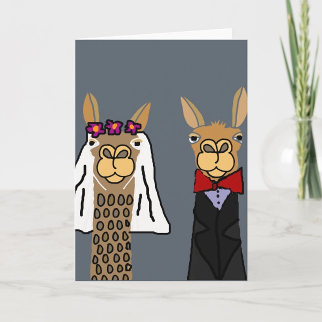 Funny Llama Bride och Groom Bröllop Art Kort (Framsida)