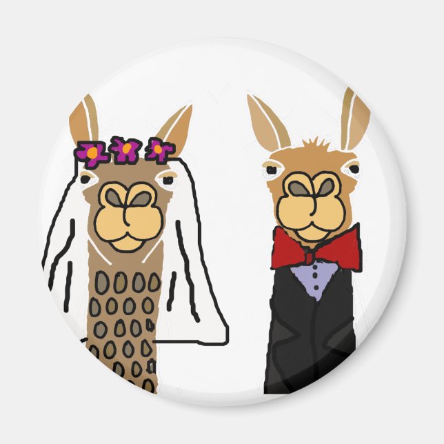 Funny Llama Bride och Groom Bröllop Art Magnet (Framsidan)