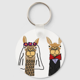 Funny Llama Bride och Groom Bröllop Art Nyckelring