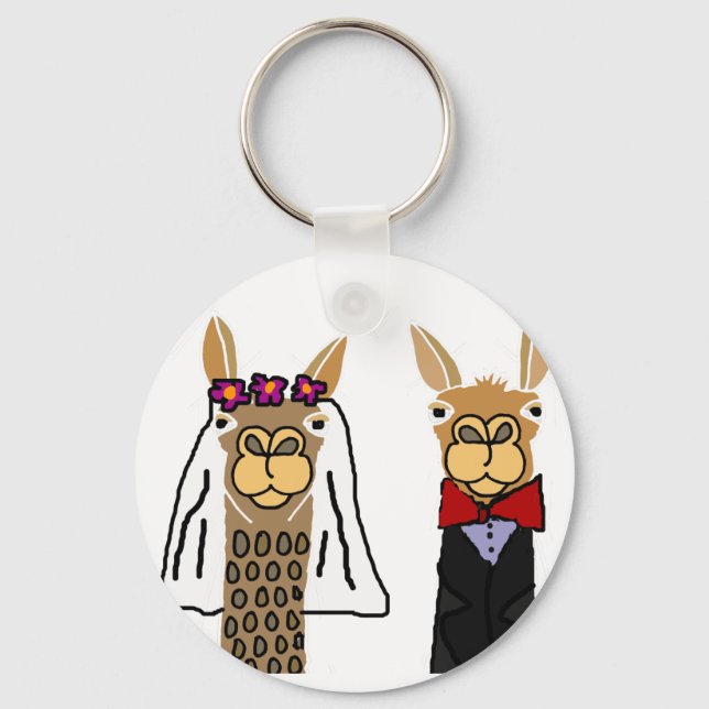 Funny Llama Bride och Groom Bröllop Art Nyckelring (Framsida)