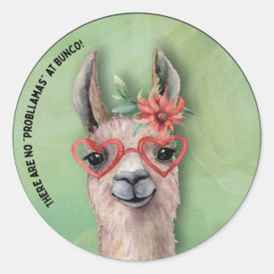 Funny Llama Bunco Party Runt Klistermärke
