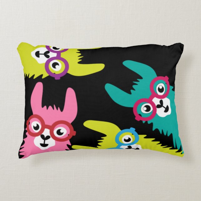 Funny Llama Colorful Camelid Prydnadskudde (Framsidan)