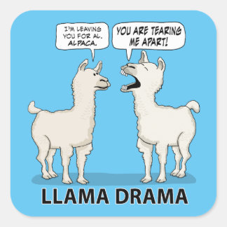 Funny Llama Drama Fyrkantigt Klistermärke