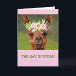 Funny Llama Flower Tiara Krona Birthday Kort<br><div class="desc">fånig av roligt med ett boho chic-lampa. Anpassa meddelandena och ha bra! Photo ©Christine Greenspan. Licensierad blomgrafik.</div>