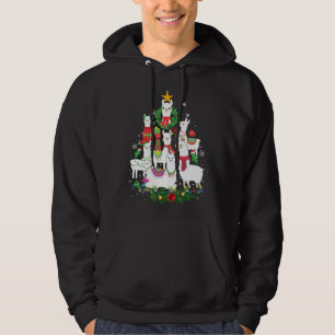 Funny Llama Julgran Alpaca Julafton Ljus Holi Hoodie