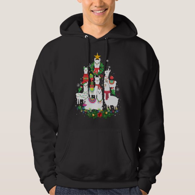 Funny Llama Julgran Alpaca Julafton Ljus Holi Hoodie (Framsida)