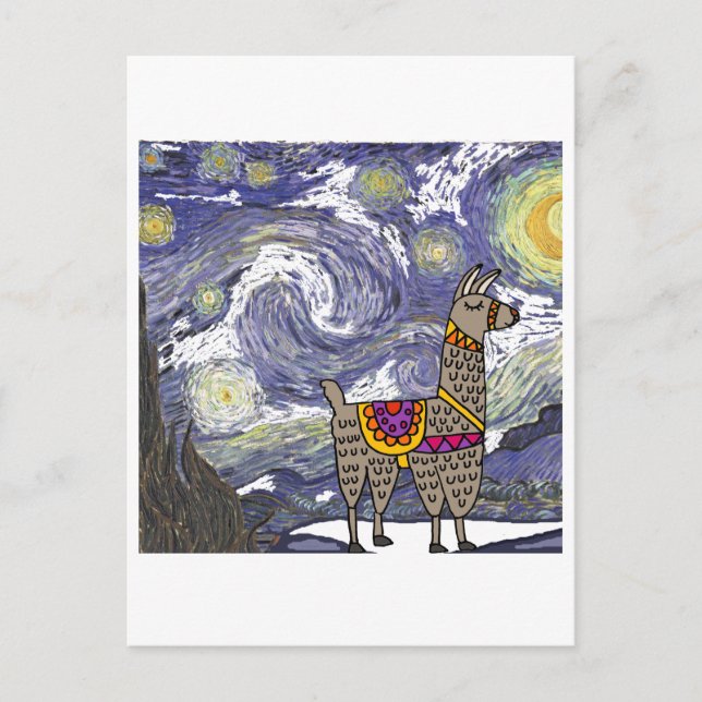 Funny Llama Starry Night Art Vykort (Framsida)