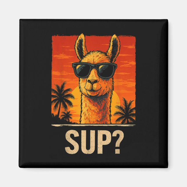 Funny Llama Sup Meme Sunset Beach Coola Animal Man Magnet (Framsidan)