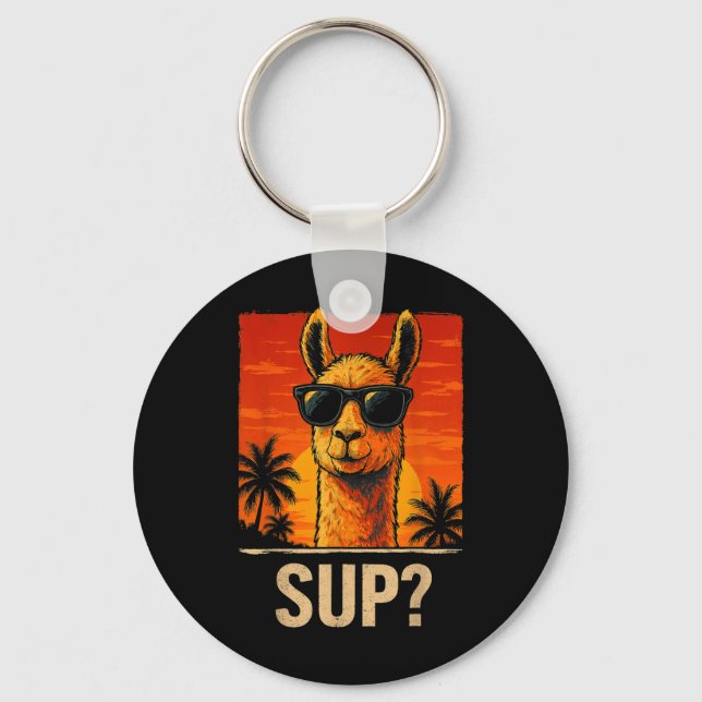 Funny Llama Sup Meme Sunset Beach Coola Animal Man Nyckelring (Framsida)