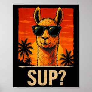 Funny Llama Sup Meme Sunset Beach Coola Animal Man Poster