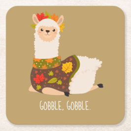 Funny Llama Turkey Thanksgiving Underlägg Papper Kvadrat
