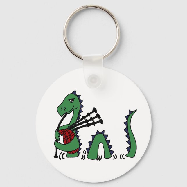 Funny Loch Ness Monster spelar Bagpipes Nyckelring (Framsida)