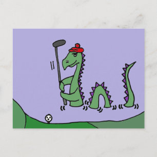 Funny Loch Ness Monster spelar Golf Vykort