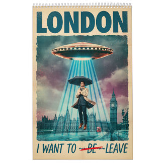 Funny London Alien Abduction Retro Sci-Fi Poster Kalender